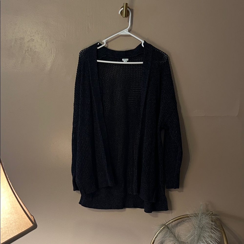 Aerie Dark Grey Open-Knit Cardigan